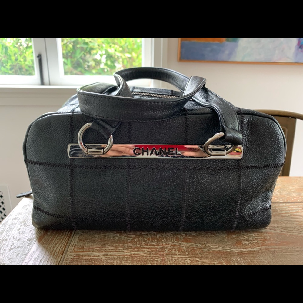 Authentic CHANEL square quilt LAX bowling bag
